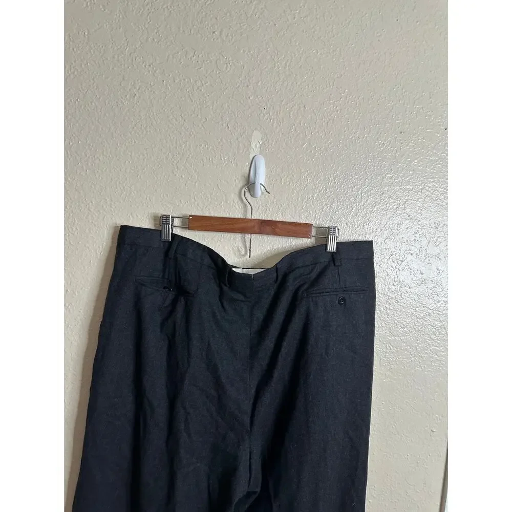 Brioni Flannel Knit Gray Flat Cuffed Trousers Gray Wool Mens 42R Quiet Luxury